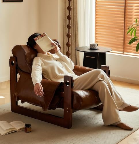 AMZSEW Sessel Lesesessel Schlafzimmer Bequeme Kuschelstühle Retro Lounge-Sessel Mit Holzrahmen Und Bequemem Sitz Für Wohnzimmer Schlafzimmer Home Office Empfang Balkon,Braun