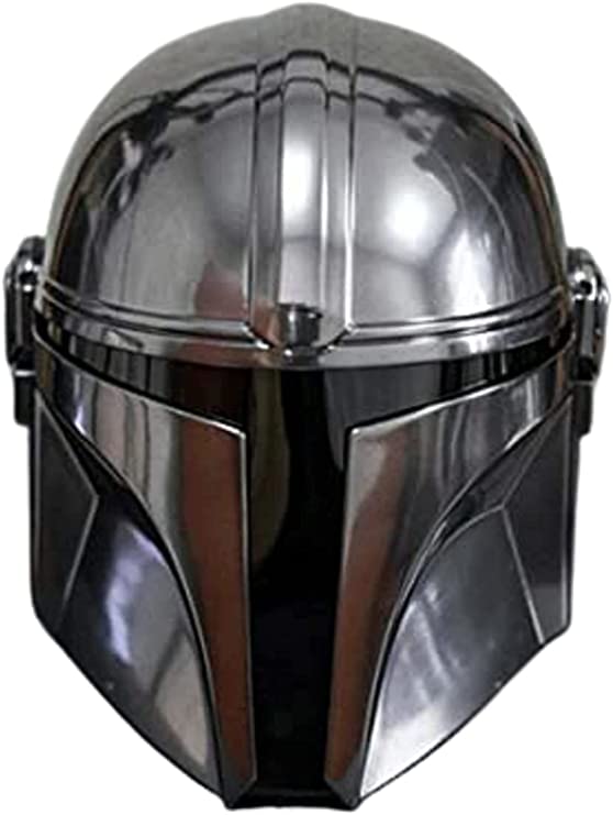 Antique Collection Mandalorianer-Helm aus Stahl mit Innenfutter und Kinnriemen für LARP/Kostüme/Rollenspiele Mandalorianischer Stahlhelm, Schwarz, Umfang: ca. 66 cm, schwarz