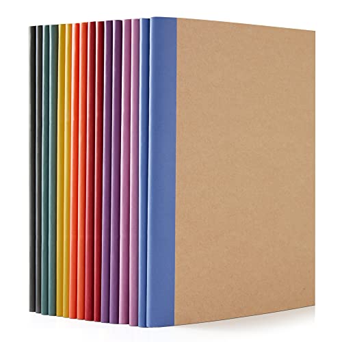 feela Notizbücher, liniert, blanko, liniert, mit Schmuckstein-Rücken, 60 Seiten, 21,1 x 14 cm, A5, 8 Vintage-Farben, 16 Stück