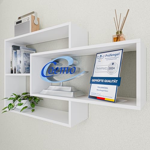 TRAUMMÖBEL Wandregal Weiß Bücherregal Holz Hängeregal Schweberegal für Wohnzimmer, Schlafzimmer und Küche