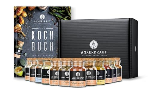 Ankerkraut Kochbuch Set mit 12 Korkengläsern, einfache Rezepten zum Nachkochen für Jedermann, Geschenk-Set