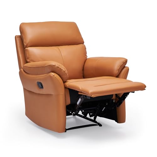 AIRSKY Relaxsessel Echtleder Fernsehsessel mit Liegefunktion Kinosessel Nickerchen Seniorensessel TV Sessel mit Schlaffunktion Manuell Verstellbar Liegesessel für Wohnzimmer Schlafzimmer (Orange)