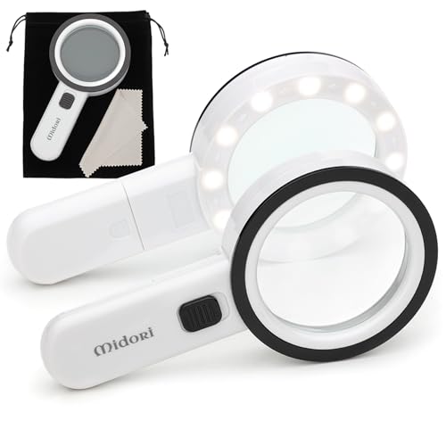 Midori® Lupe mit Licht & 30-facher Vergrößerung | Leselupe mit 12 LED-Lichtern für Senioren, Kinder, Juwelier | Handlupe mit kratzfestem Doppelglas