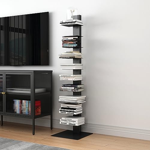 [en.casa] Standregal Eksjö CD DVD Regal in schmaler Leiterform mit 10 Ablagen Bücherregal für Wohn- und Schlafzimmer Büro 150 x 39 x 39 cm Schwarz