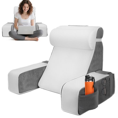 Strixorn Lesekissen für Bett und Sofa, Rückenkissen aus Memory Foam mit Nackenkissen und Abnehmbaren Armlehnen, Erwachsenen Rückenkissen zum Lesen Fernsehen Videospiele