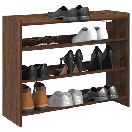 Schuhregal, 4 Etagen, offenes Design, Aufbewahrung für 8–12 Paar, platzsparender Organizer für Wohnungen, Stiefel, Absätze und Sneaker, stilvolles braunes und Eichen-Finish