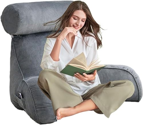 Lesekissen, Lendenkissen, Bücherkissen, Bettkissen, Rückenkissen, Dekokissen, Nackenkissen mit Armlehnen, Nackenstütze, geeignet zum Lesen, Entspannen, Arbeiten, Fernsehen,Grau-Heightening size