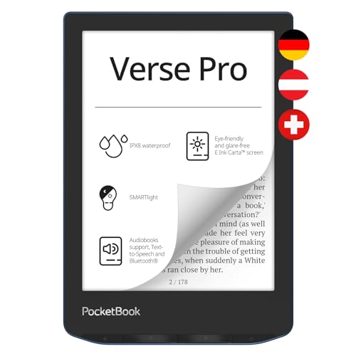 PocketBook e-Book Reader 'Verse Pro' (deutsche Version) 16 GB Speicher, IPX8, Bluetooth, 15,2 cm (6 Zoll) E-Ink Carta Display - Azure