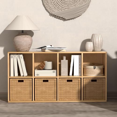 NewBeth Bücherschrank mit 8 Würfeln,Eiche Bücherregal, Holz Büroregal, Würfelregal, Standregal, für Wohnzimmer, Schlafzimmer, Büro, Kinderzimmer (Eichefarben, 8 Fächern（35T x 143B x 72H cm）)