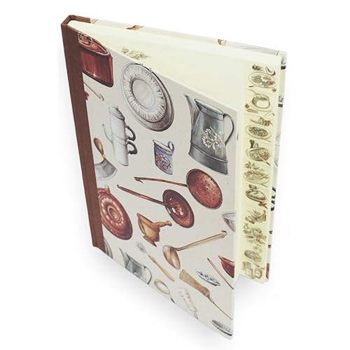 libralides – Handgemachtes Kochbuch zum Selbstgestalten mit 160 Seiten (17x24cm) Motiv/Muster „Küchenutensilien“ Italienisches Papier - Buch für Rezepte mit Register – Rezeptbuch zum Selberschreiben