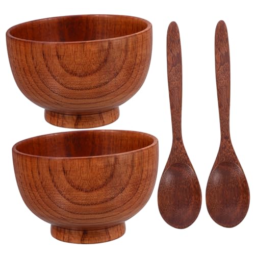 MAGICLULU 1 Satz Holzschüssel mit Löffel Teiliges für Reis Salat und Nudelgerichte Robuste Leicht zu Reinigende Schalen aus Natürlichem Material für Täglichen Gebrauch