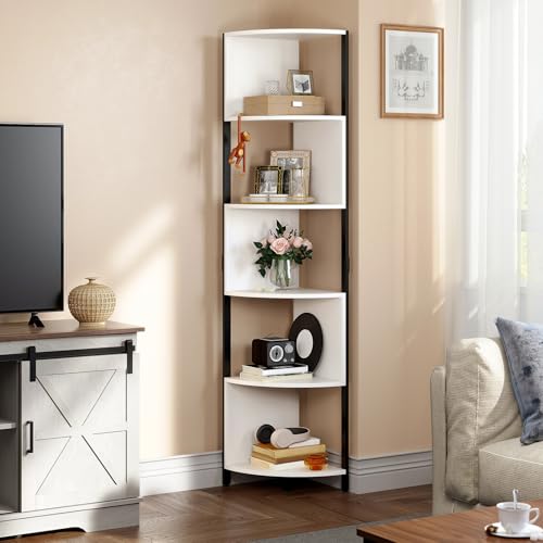 YITAHOME Bücherregal, mit 6 Ebenen, Eckregal stehend, Modern Freistehend, Display-Eck-Bücherregal, Aufbewahrungsregal Holz für Wohnzimmer, Büro, Schlafzimmer, Arbeitszimmer (weiß)