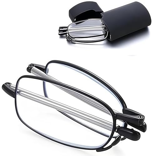 Luxiremi Faltbare Lesebrille für Damen und Herren mit Teleskopstange mit Reißverschluss Schlüsselanhänger Mini Anti Blaulicht Brille