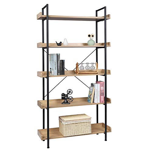 WOLTU Bücherregal, Standregal mit 5 Ebenen, stehendes Regal offen, für Wohnzimmer Schlafzimmer Arbeitszimmer Büro, 91x173x25,5 cm, Schwarz+Helle Eiche