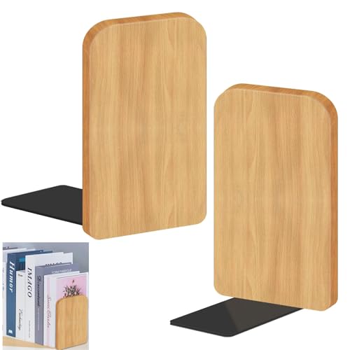 2er-Pack Buchenholz Buchstützen, 1 Paar Buchhalter 17x12x10.5cm Bücherregal aus Holz Leseständer für Schwere Bücher, CDs, Schallplatten Stabile Buchstütze Holz Buchständer für Zuhause Büro (2)