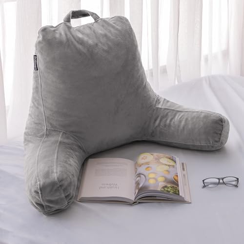 Milliard Rückenkissen, Lesekissen/Stützkissen mit Füllung aus Zerkleinertem Memory Foam- Ideal als Rückenstütze Beim Lesen oder für Videospiele (Standard) (Grau)