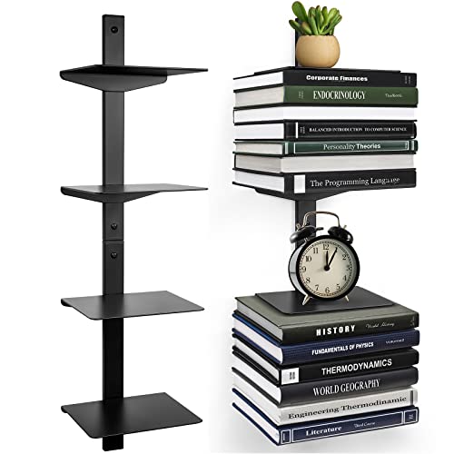 ART-GIFTREE Schwebende Bücherregale für die Wand, 4 Etagen, unsichtbares schwebendes Bücherregal, vertikaler Buchturm, Wandmontage und platzsparend, robuster Metall-Bücher-Organizer für Zuhause, Büro