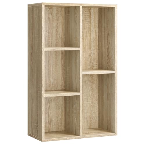 VASAGLE Bücherschrank, Bücherregal, mit 5 Fächern, Büroregal, Würfelregal, Standregal, für Wohnzimmer, Schlafzimmer, Büro, Kinderzimmer, eichefarben LBC25NL