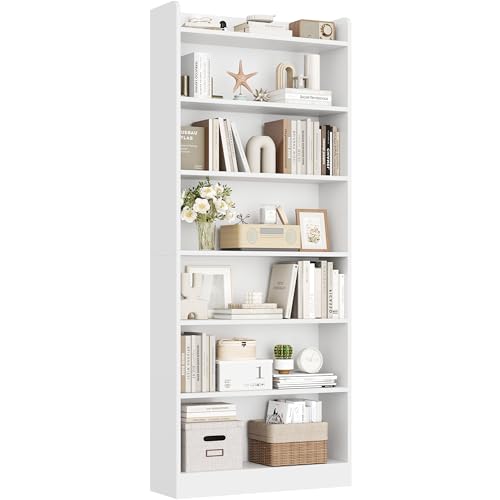 Yaheetech Bücherregal, 7 Fächern Bücherschrank mit Verstellbarer Regalboden, 180,5 cm H Standregal, offenes Aufbewahrungsregal für Wohnzimmer/Heimbüro/Arbeitszimmer, Weiß