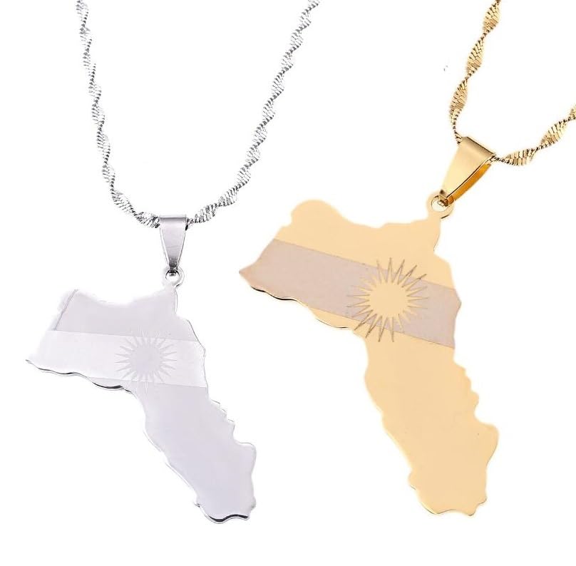 Liumarvexia Kurdistan Karte Flagge Halskette Anhänger, ethnischer Stil Roman Kurdistan Halskette Charme Schmuck Geschenk 2 Stück 50Cm