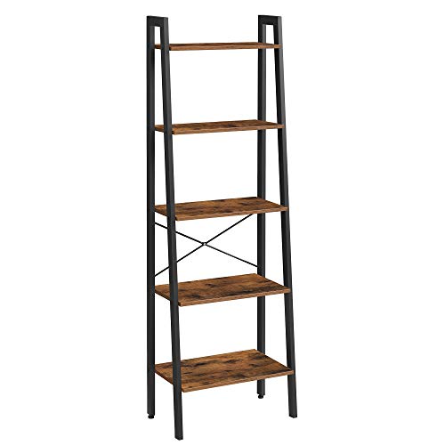 VASAGLE Standregal, Bücherregal mit 5 Ablagen, mit Metallgestell, einfache Montage, für Wohnzimmer, Schlafzimmer, Küche, 56 x 34 x 172 cm (L x B x H), vintagebraun-schwarz LLS45X