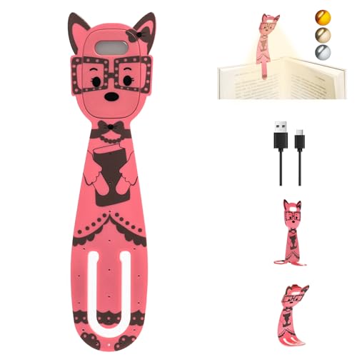 MILA&LOUIS LED Leselampe Buch Klemme im Bett Kleine USB Aufladbar Buchlampe Kabellos Anklemmen Leselicht Dimmbar Kinder Leseleuchte & Lesezeichen Niedlich klemmbar Lese Licht für Reisen (Rosa)