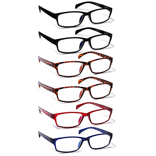 COJWIS Lesebrille 6 Pack herren und Damen Qualität Feder Scharnier Blaulichtfilter Leser Brille(6 Farbe Mischen-1, 1.50)