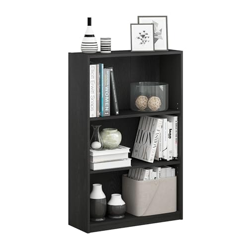 Furinno JAYA Simple Home Bücherregal mit 3 Ebenen und verstellbarem Regal, Schwarzholz, Schwarz
