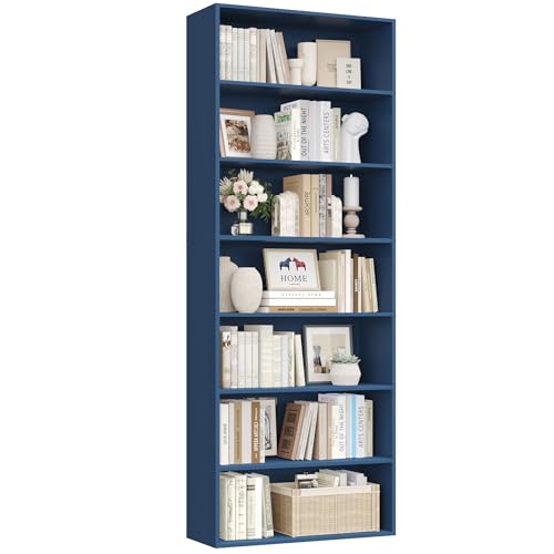 FirFurd Bücherregal, Regal mit 7 Fächern, Bücherschrank, Standregal, Aufbewahrungsregal, für Wohnzimmer Büro Schlafzimmer, 209,5 x 60 x 23,5 cm, blau