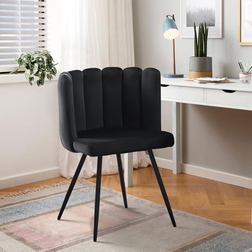 CLIPOP Schminktisch Stuhl, Lesesessel Bequem, Lounge & Cocktailsessel, Muschelsessel Weicher Kleiner Wohnzimmer Sessel mit Metal Leg, Polsterstuhl mit Armlehnen für Schlafzimmer (1, Schwarz)