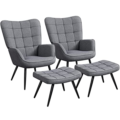 Yaheetech 2er Set Relaxsessel mit Hocker Lehnstühle Vintage Retro Sessel Polstersessel Ohrensessel fürs Wohnzimmer Dunkelgrau