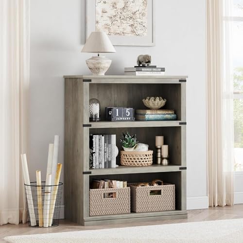 Garvee Bücherregal mit 3 Fächern Bücherschrank 3 Etagen Würfelregal Freistehend Standregal Büroregal Aufbewahrungsregal Aktenregal für Wohnzimmer Schlafzimmer Büro Grau