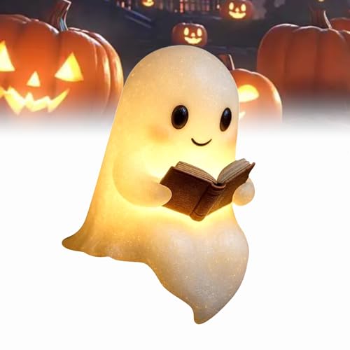 Dewppxi Niedliche Geister-Leselampe, Ghost Reading Book Lamp, Halloween Geister Lampe, 3D-LED-Geister Statue Nachtlicht, Halloween Deko für Schlafzimmer und Bücherregal (15cm-1Stück)