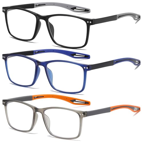 Fsread 3 Pack Lesebrille für Herren Sportlicher Stil Blaulichtblockierende Quadratische Rahmen Leichte Bequeme Lesehilfe +2.0