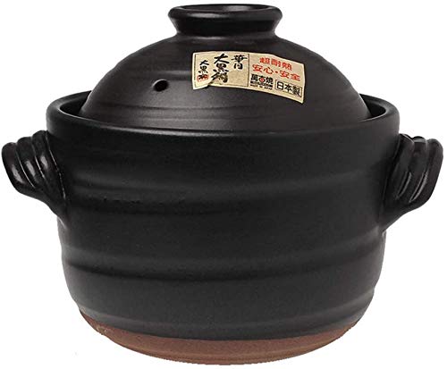 Reistopf aus Ton, japanischer Reiskocher mit Doppeldeckel, runder Keramik-Auflauf, hitzebeständiger glasierter Steinguttopf, Schmortopf, Suppentopf, Hot Pot, Schwarz 0,9 l (Schwarz 0,9 l)