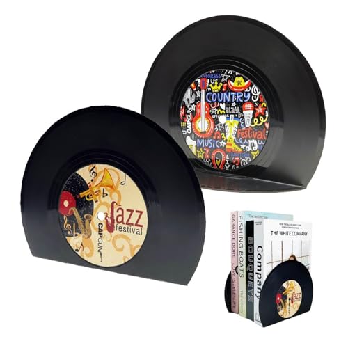Buchstützen im Retro-Schallplatten-Design, dekorative Buchstützen für Vintage-Liebhaber, moderne Buchstützen für Regale, ausgefallenes modernes dekoratives Buchzubehör, um Bücher fest auf dem
