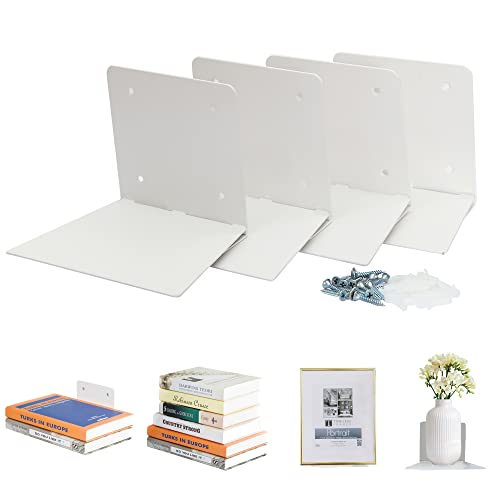 STORAGE MANIAC Unsichtbare schwebende Bücherregale Wandmontage, robuste Buch-Organizer, kaschieren schwebende Regale für Wanddekoration, Eisen-Wandregale für Schlafzimmer, weiß, 4er-Pack groß