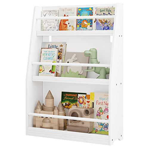 Lestarain Kinderbücherregal, Kinderzimmerregal, Aufbewahrungsregal mit 3 offenen Fächern, Kinderregal, Spielzeug-Organizer, aus MDF, mit Kippsicherung, Weiß