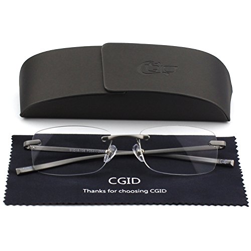 CGID Lesebrille Lesehilfe rahmenlose aus Aluminium - Magnesium - legierung rechteckig mit Etui Dioptrien von +1,00 bis +3,0 dpt. wählbar,+2.5