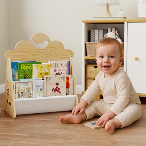 Giklux Kinder Bücherregal Holz, Montessori Bücherregal Kinder, Bücherkiste Kinder für Leseecke, Babyzimmer, Kinderbücherregal, Kindergarten & Klassenzimmer Kinderzimmer Bücherregale