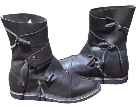 Mittelalterliche Wikinger Lederstiefel | Handgefertigte Renaissance-Schuhe für Herren | Gothic Steampunk Kostüm Schuhe | Knebelverschluss Design, Braun, 47 EU