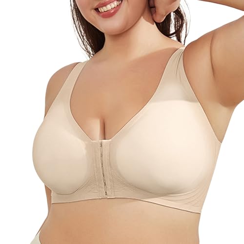 BH Hautfarben Damen ohne Bügel, Bralette Damen ohne Träger, Frontverschluss BH Für Senioren Rückenformender Mit Vorne Schnalle Bequeme Stützende Unterwäsche Für Den Alltag Damenbh Bra