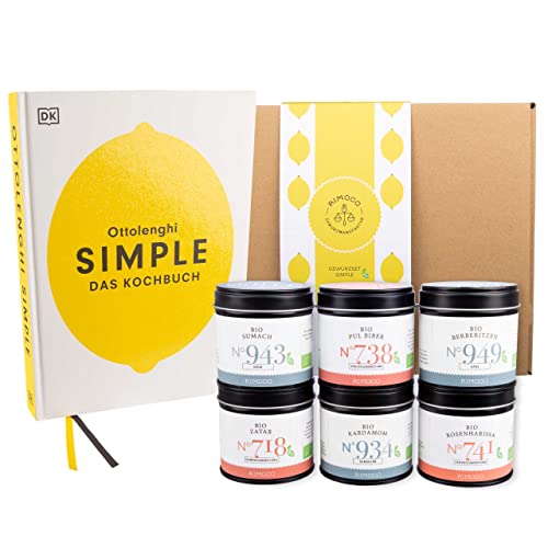 Rimoco Ottolenghi Geschenkset 'Simple' - Set Inhalt: Ottolenghi Simple Das Kochbuch - Gewürze: Sumach 60g, Harissa 55g, Pul Biber 70g, Kardamom 45g, Zatar 50g, Berberitzen 40g