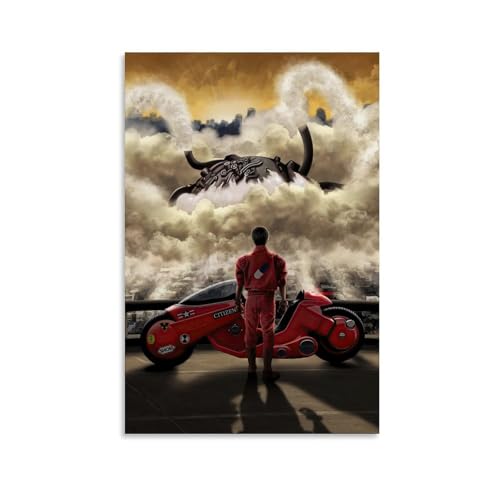 NVTTYIA Cyberpunk Motorrad-Kunstdruck, futuristisches Stadtbild, Anime-inspirierte Wanddekoration, Retro-Sci-Fi-Kunstwerk, einzigartiges Geschenk für Fans, urbane Landschaft, Zuhause, Kunstgeschenk