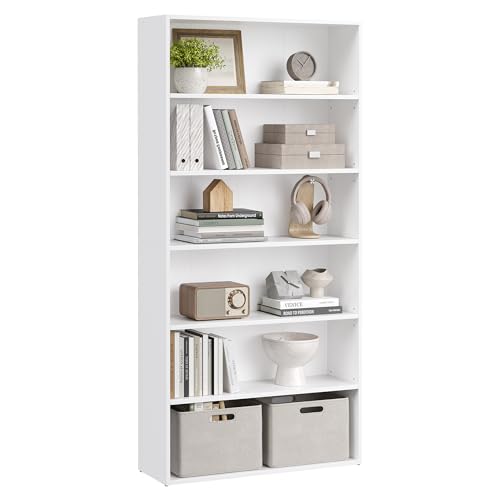 VASAGLE Bücherregal, 6-stöckiges Regal, offenes Aufbewahrungsregal, Standregal, 24 x 80 x 160,7 cm, für Wohnzimmer, Homeoffice, Esszimmer, wolkenweiß LBC412W01