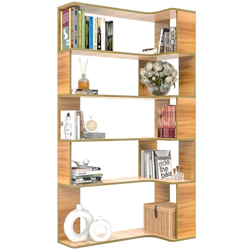 CHOWGOLI Bücherregal, L-förmiges Eckregal mit 5 Ebenen, Eck-Bücherregal, Großer Offener Standregale, Bücherregal Ecke Holzfarbe, eckbücherregal für Schlafzimmer, Wohnzimmer, Arbeitszimmer, 90x48x169cm