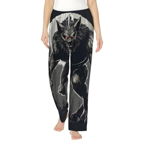 XTYGETY Werwolf Hd 01 Print Flanell-Pyjamahose für Damen, Pyjamahose, Lounge-Schlafhose mit Taschen, Schwarz , XL
