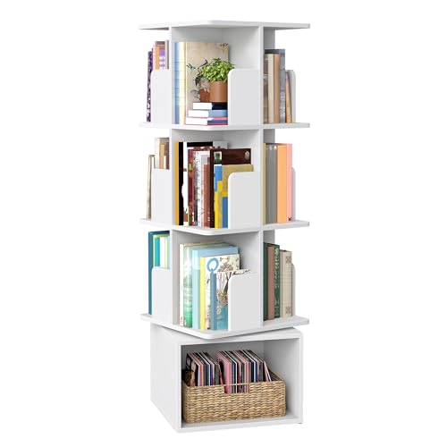 VASAGLE Custos Kollektion - Drehbares Bücherregal, Aufbewahrungsregal mit 4 Ebenen, Standregal mit offenen Fächern, 40 x 40 x 124,6 cm, für Schlafzimmer, Wohnzimmer, Büro, wolkenweiß LBC471WB01