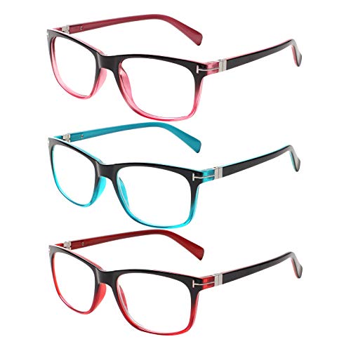 Kerecsen 3 Pack Lesebrille Damen Federscharniere Gute Brillen Hochwertig Rechteckig Komfortabel Frauen Lesehilfe (3.0, 3 Farbe Mischen)