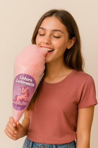 Einhorn Zuckerwatte im Spitzbeutel – Rosa, Bubblegum-Geschmack, 70 g – Süßes Geschenk für Kindergeburtstage & Partys